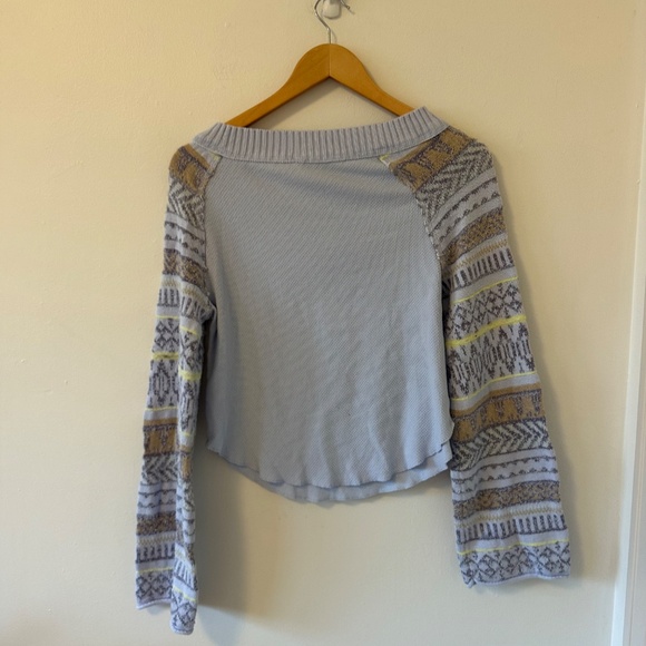 Free People Periwinkle Combo Fair Isle Thermal Long Sleeve T-Shirt | Side Medium - Picture 7 of 11